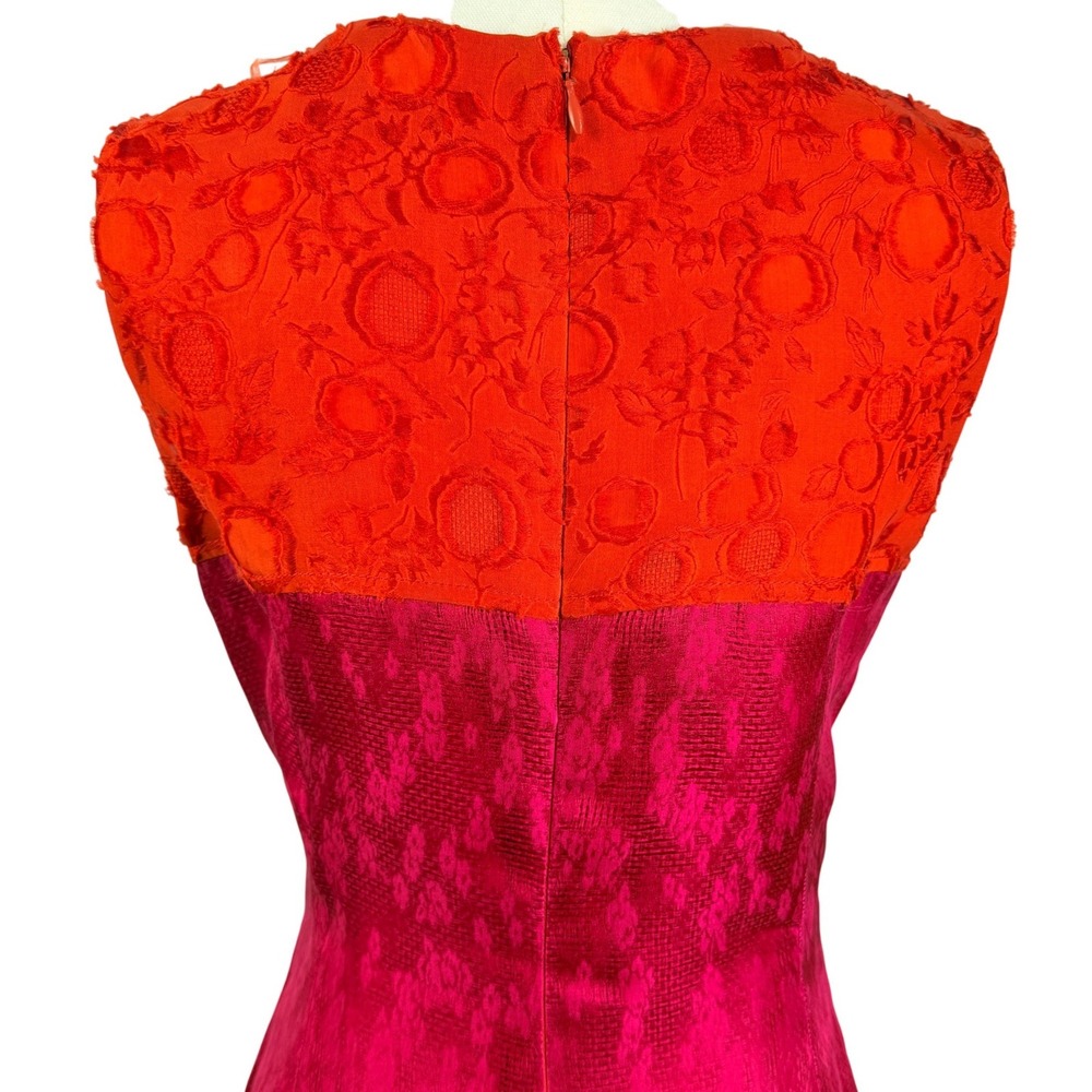 Carolina Herrera Silk Embellished Cocktail Dress Pink Orange Floral Jacquard - Picture 6 of 10